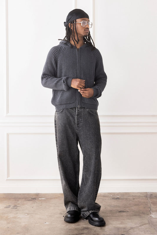 'Long Staple Cotton Hooded Cardigan' Gray