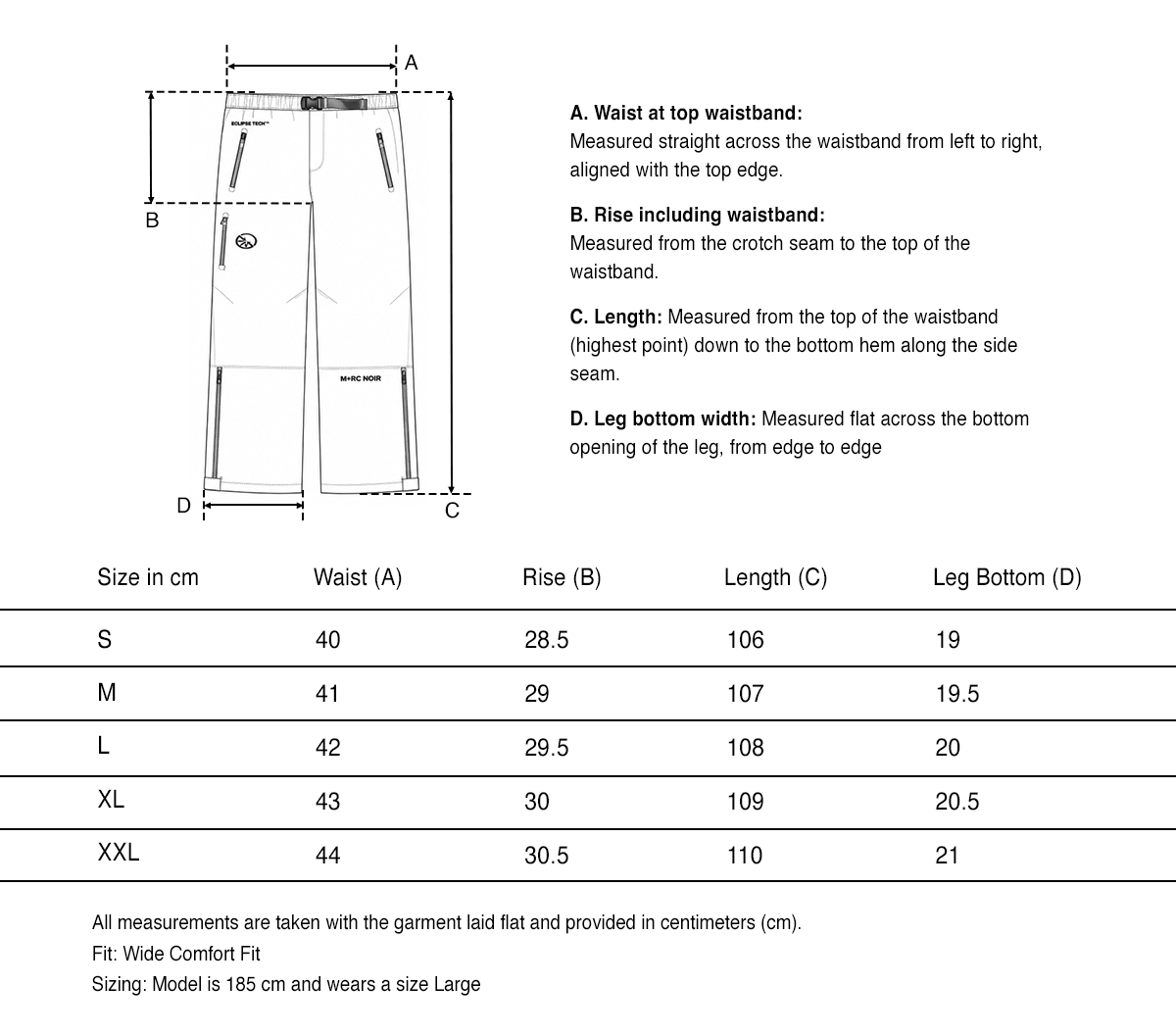 Pantalon "Tactical Eclipses 2.0" Noir size guide