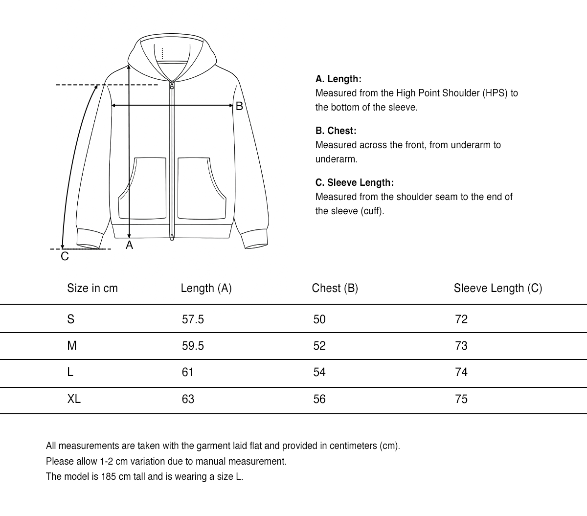'Cardigan à Capuche en Coton Longue Fibre' Noir size guide