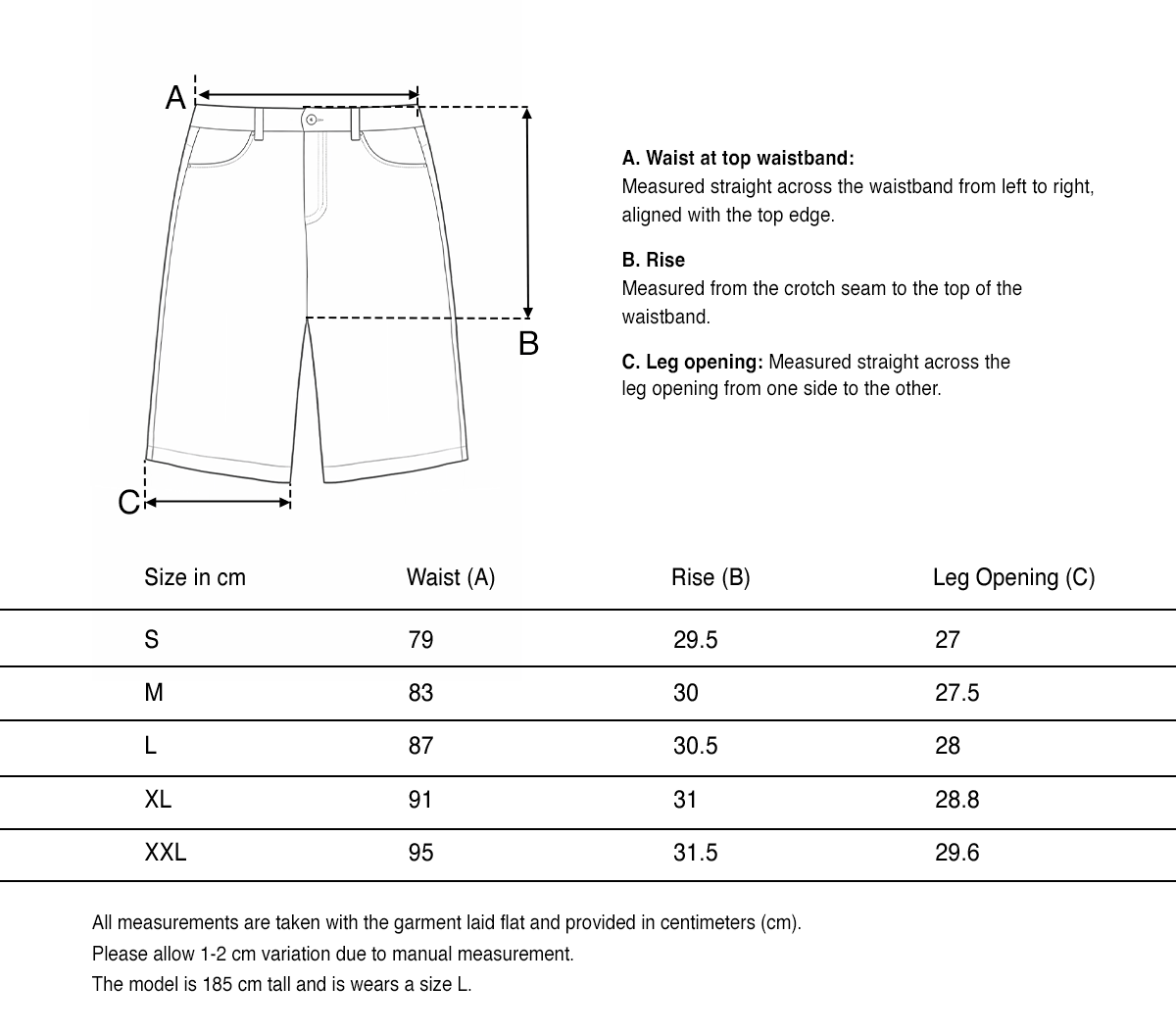 Short Cargo Velours Côtelé 'Realtree' size guide
