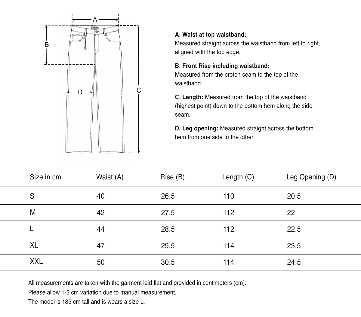 'Styx' 14 OZ Heritage Denim Pant size guide