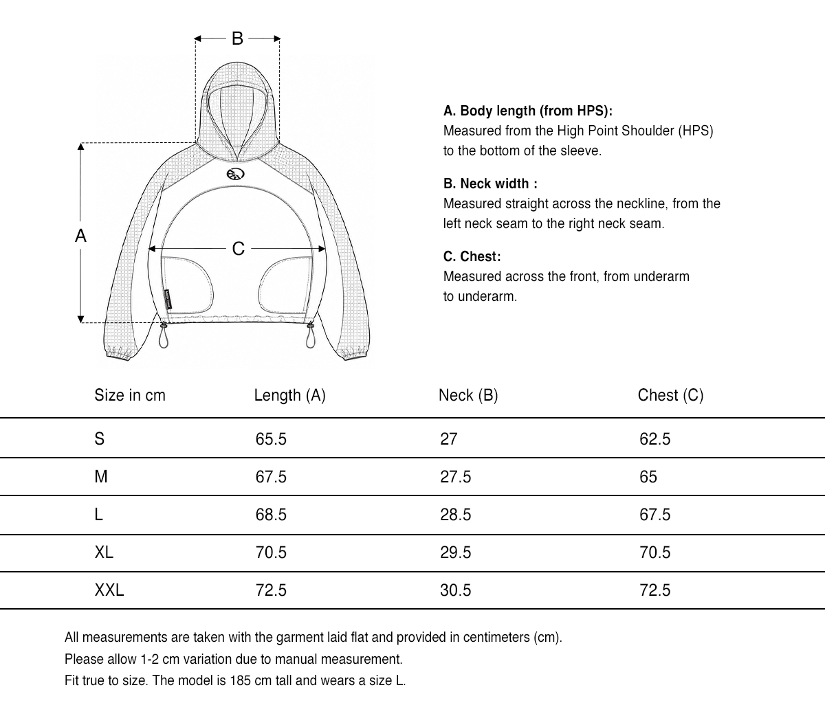 Pull Polatec Bondé size guide