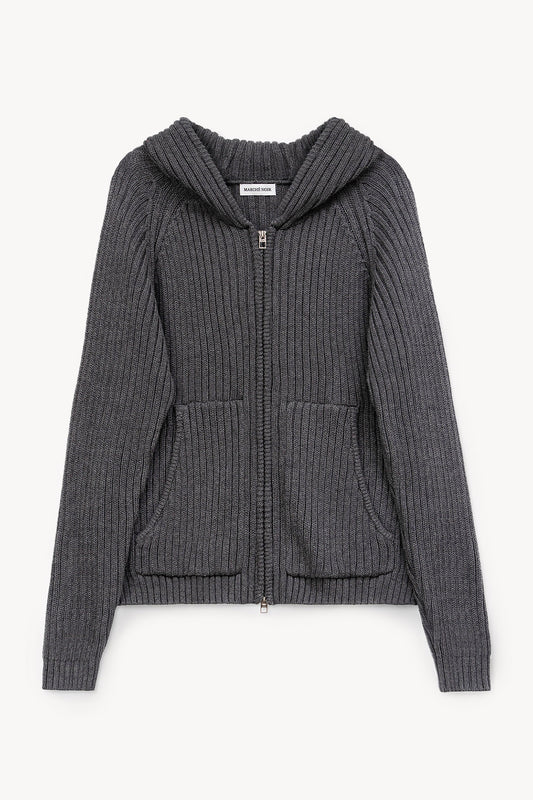 'Long Staple Cotton Hooded Cardigan' Gray