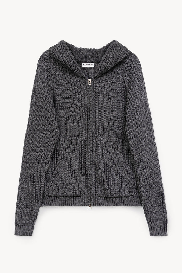 'Cardigan à Capuche en Coton Longue Fibre' Gris