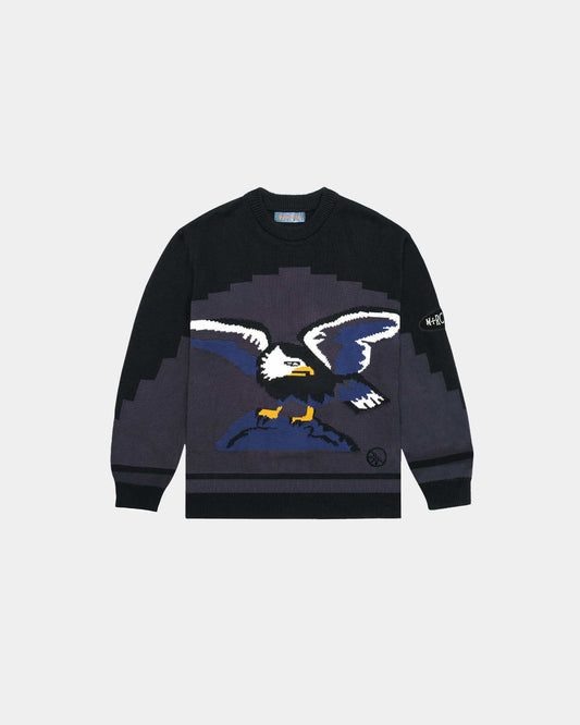 "EAGLE" INTARSIA KNITTED BLACK SWEATER