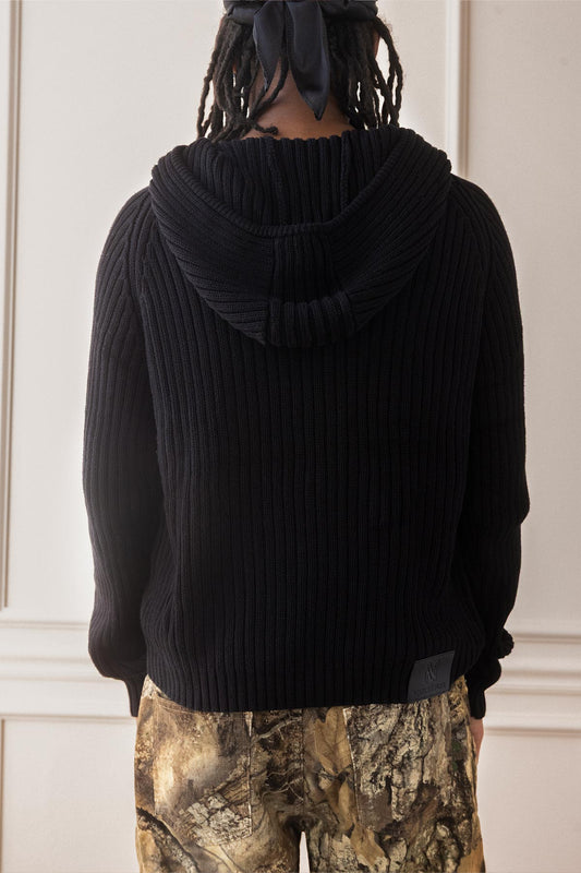 'Long Staple Cotton Hooded Cardigan' Black