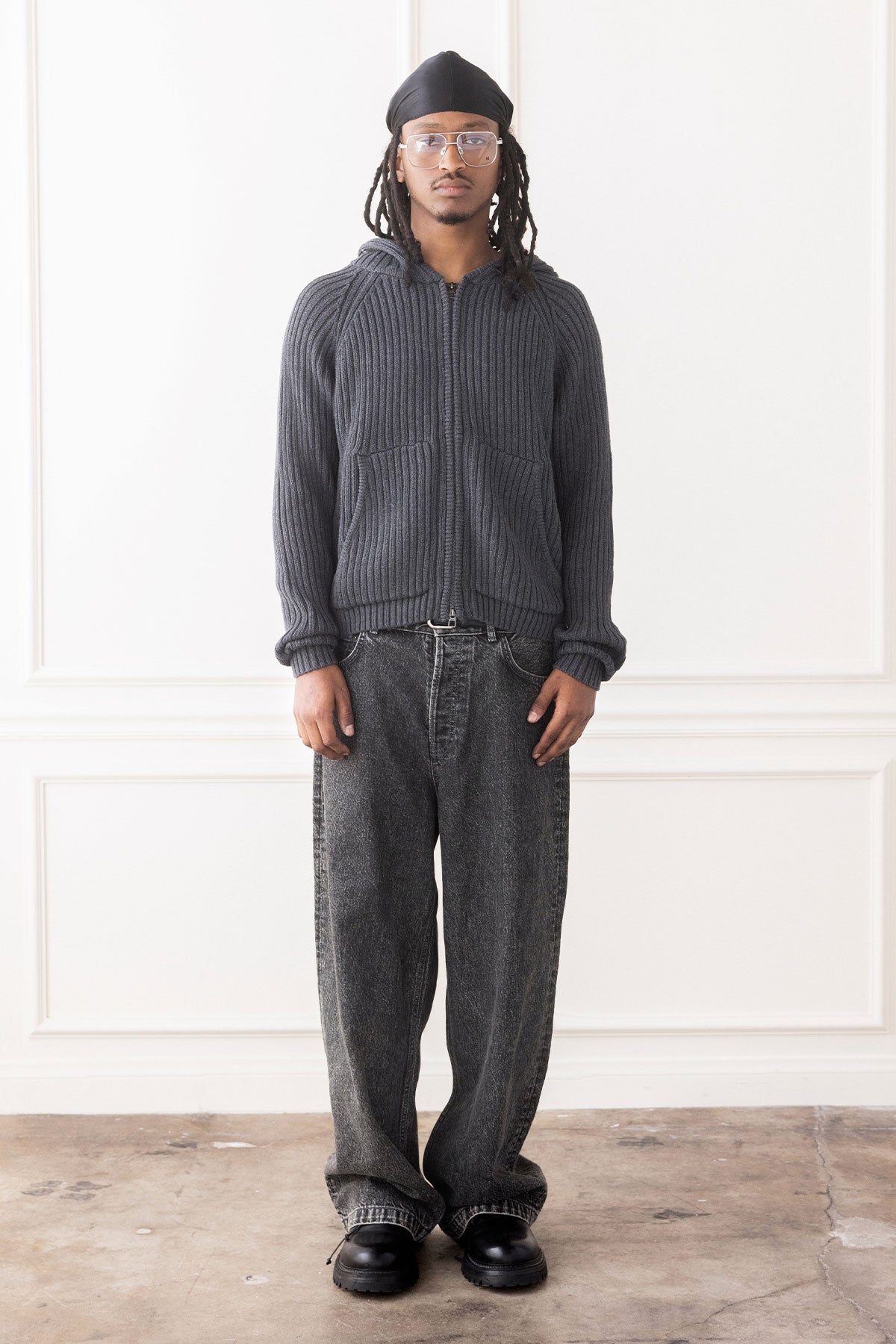 'Cardigan à Capuche en Coton Longue Fibre' Gris
