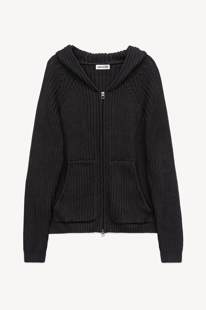 'Cardigan à Capuche en Coton Longue Fibre' Noir