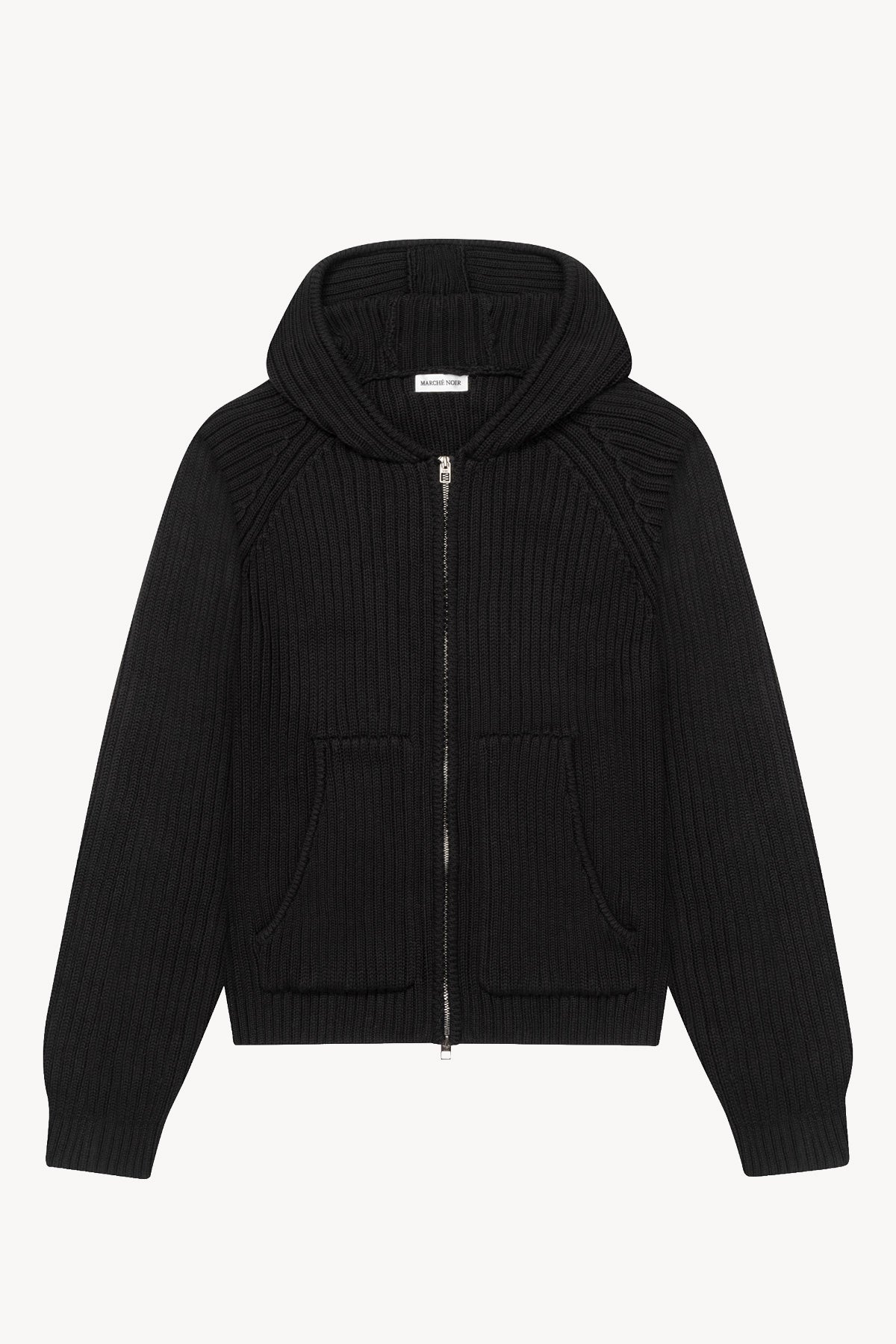 'Cardigan à Capuche en Coton Longue Fibre' Noir