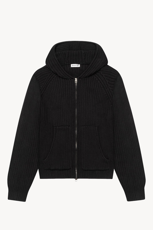 'Long Staple Cotton Hooded Cardigan' Black