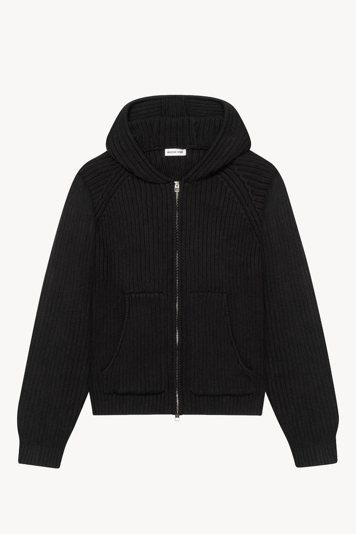 'Cardigan à Capuche en Coton Longue Fibre' Noir