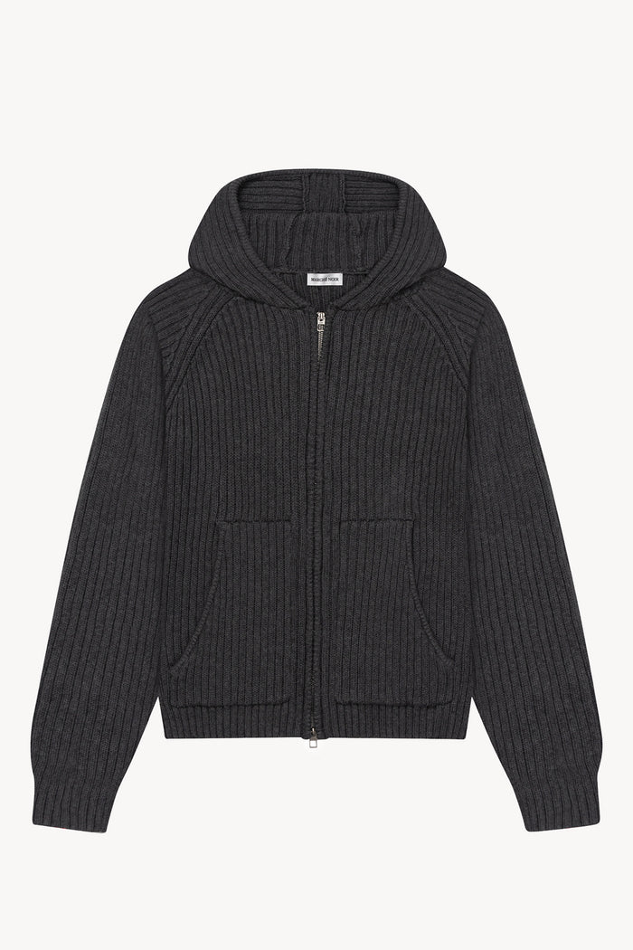 'Long Staple Cotton Hooded Cardigan' Gray