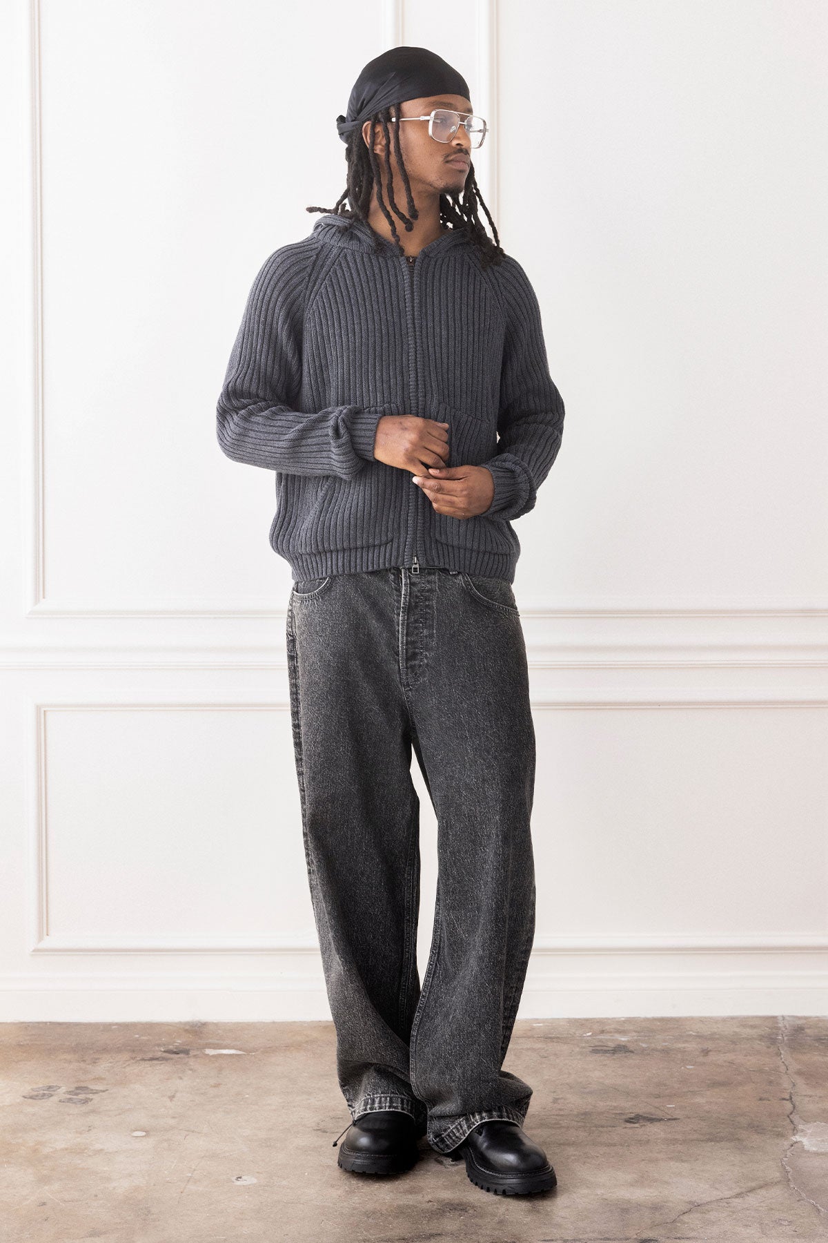 'Cardigan à Capuche en Coton Longue Fibre' Gris