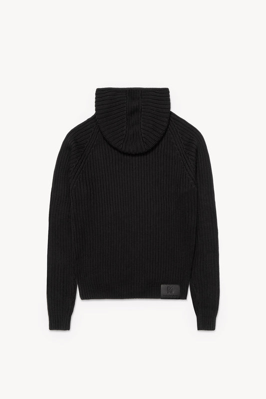'Long Staple Cotton Hooded Cardigan' Black