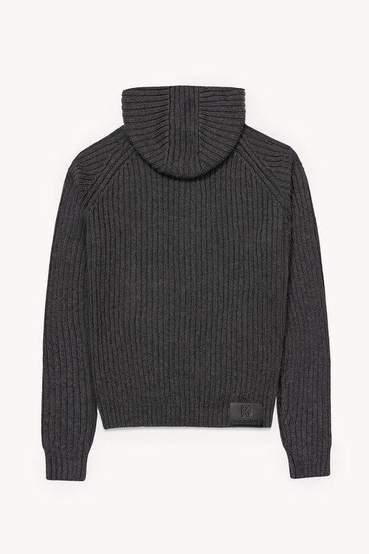 'Long Staple Cotton Hooded Cardigan' Gray