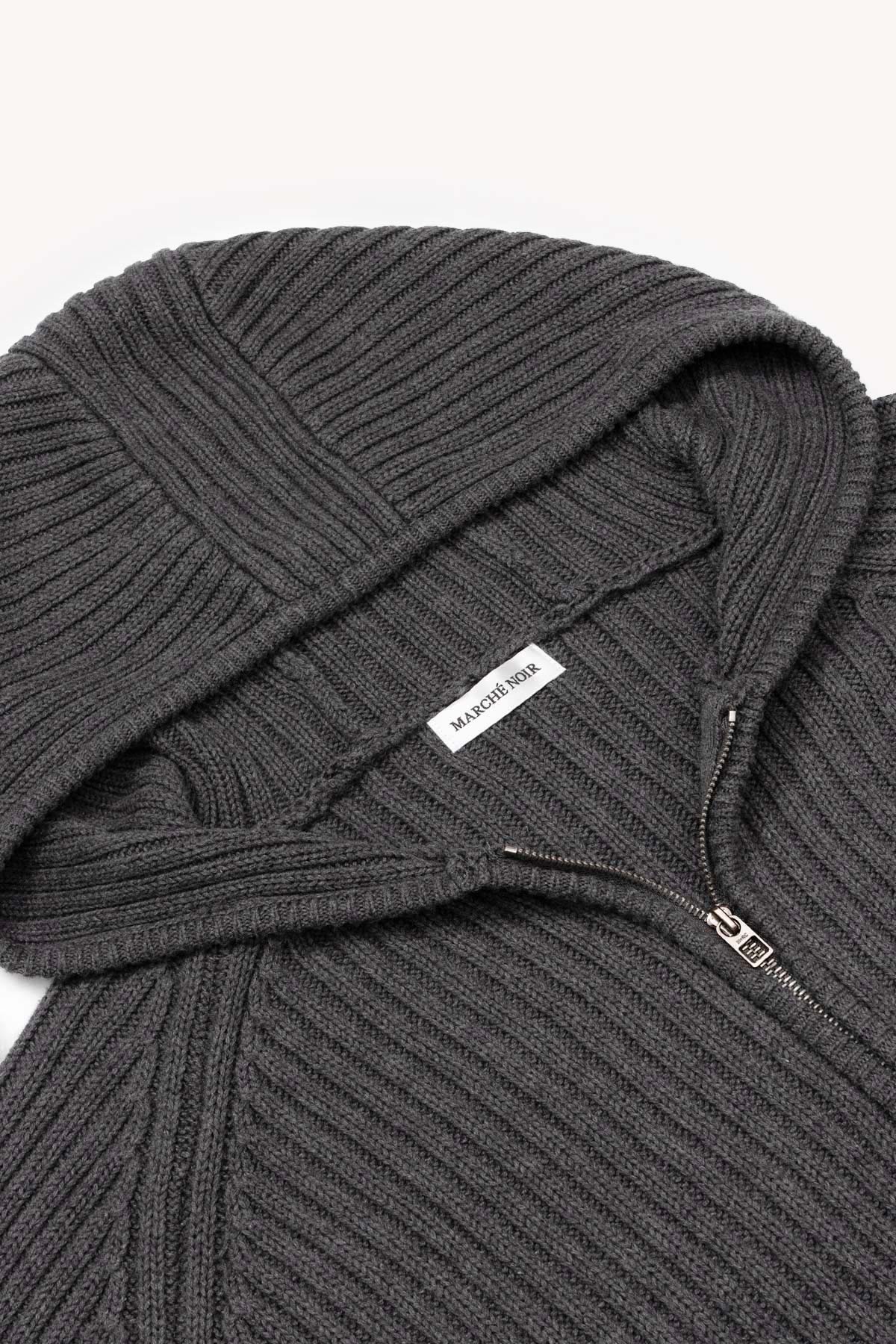 'Cardigan à Capuche en Coton Longue Fibre' Gris