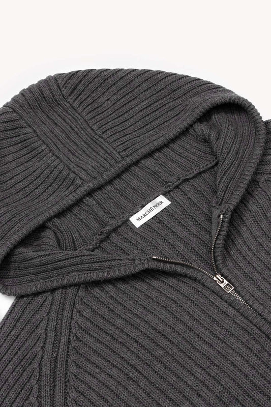 'Long Staple Cotton Hooded Cardigan' Gray