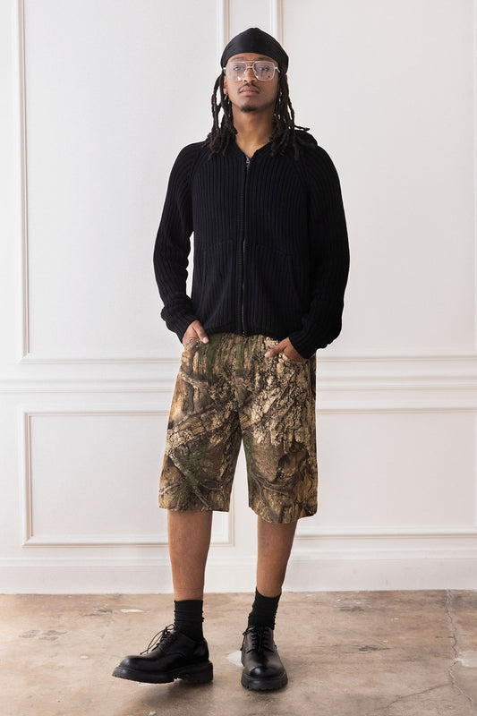'Long Staple Cotton Hooded Cardigan' Black