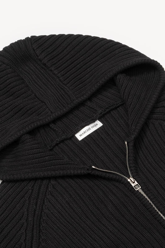'Long Staple Cotton Hooded Cardigan' Black