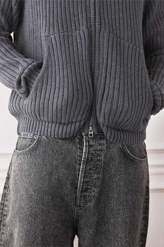 'Long Staple Cotton Hooded Cardigan' Gray