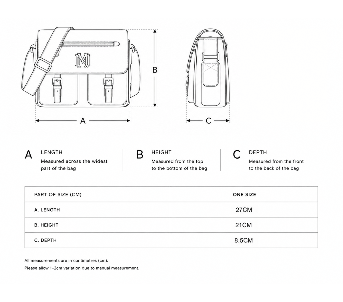 Blazon Messenger Bag size guide