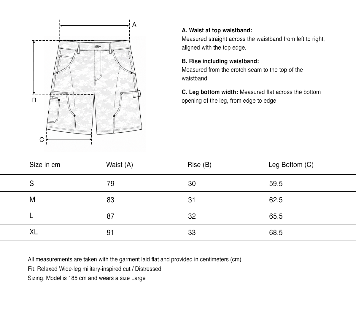 Pantalon cargo noir en velours côtelé Styx size guide