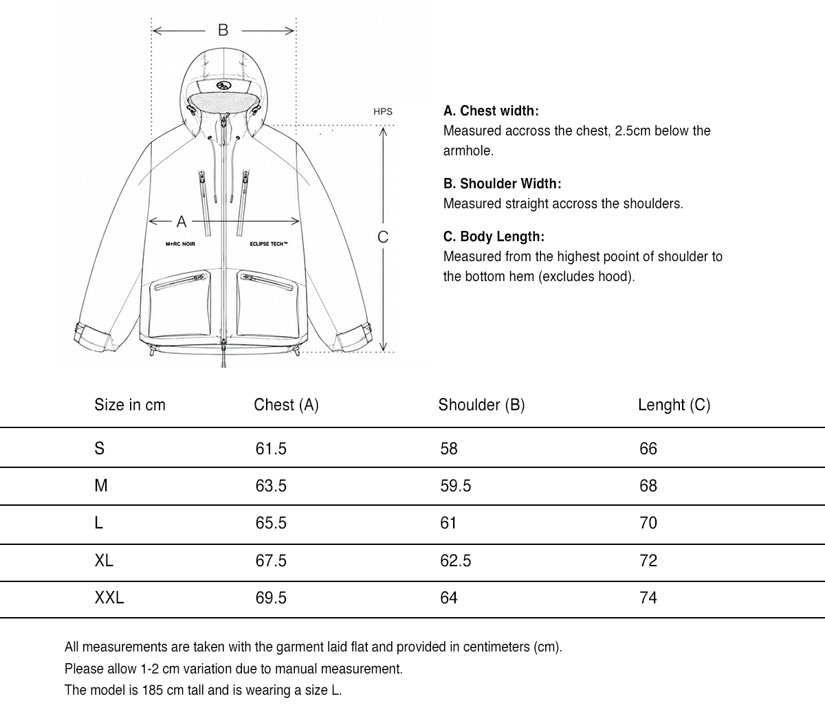 Veste Shell Eclipse Camo size guide