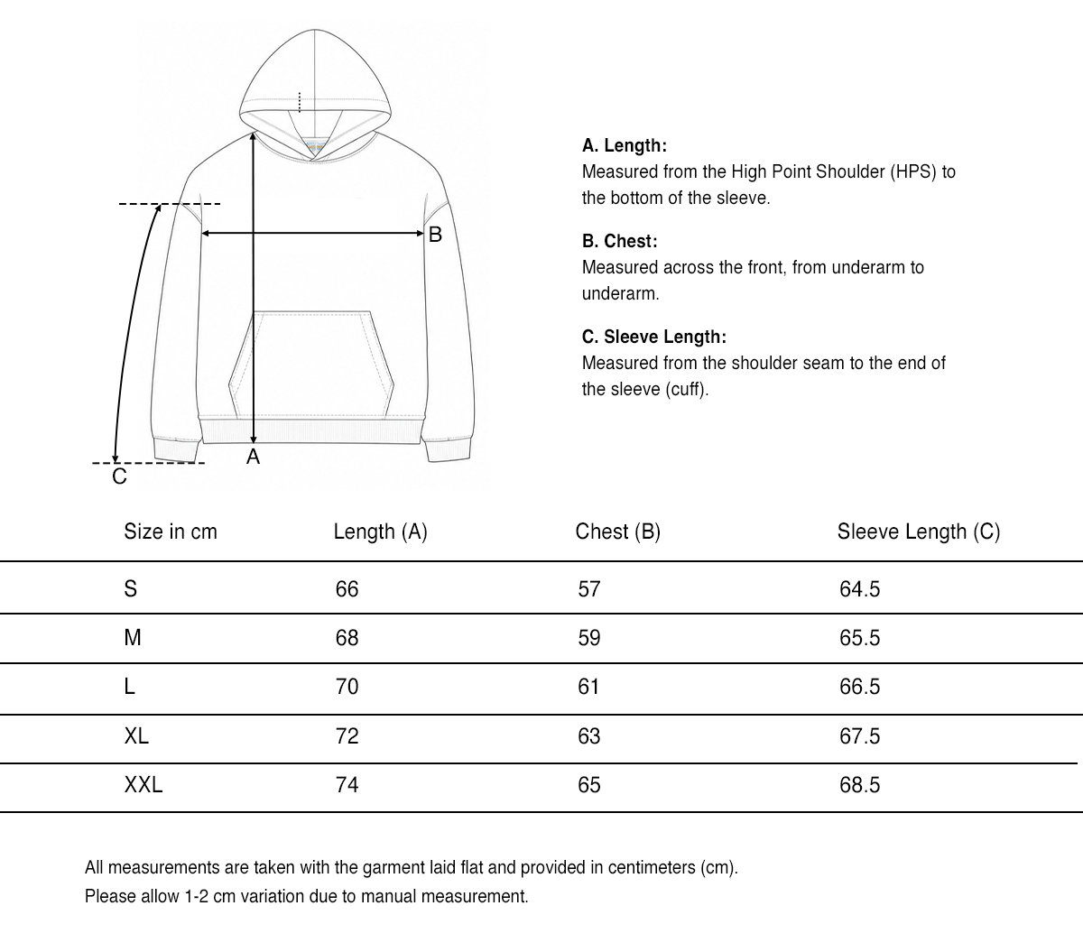 Phoenix Black Hoodie size guide