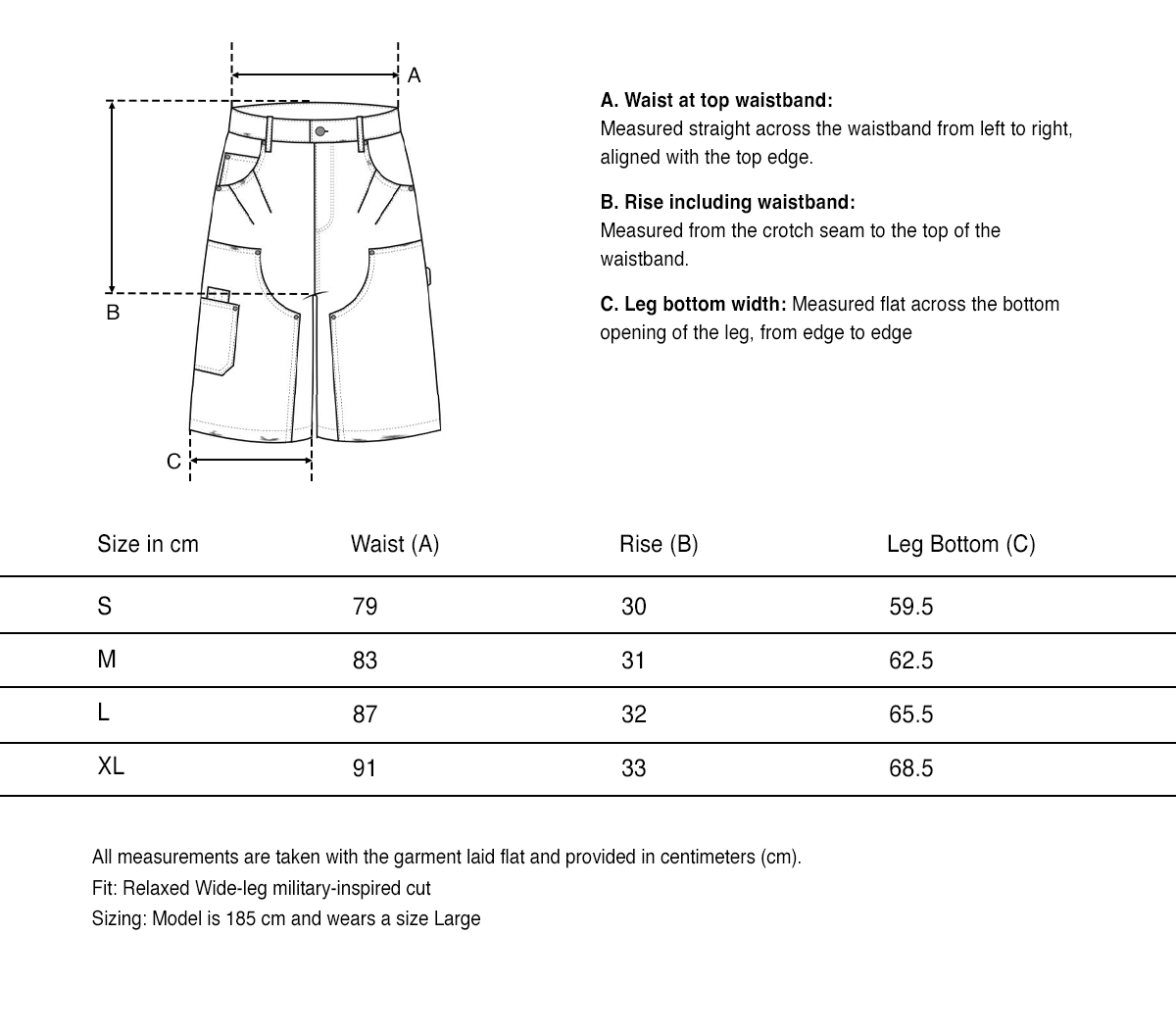 Pantalon cargo noir en velours côtelé Styx size guide