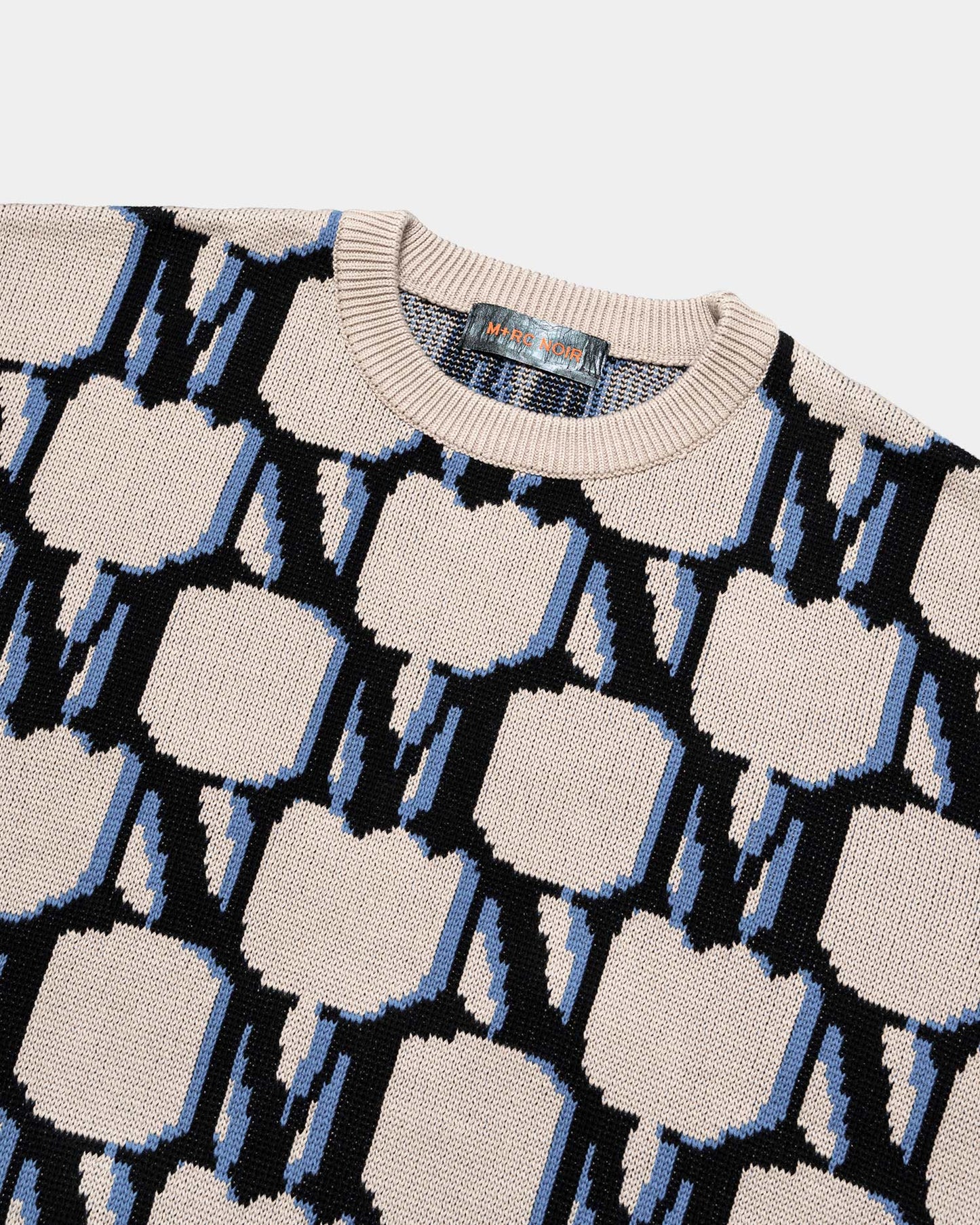 Monogram Intarsia Knitted Beige Sweater - mrcnoir