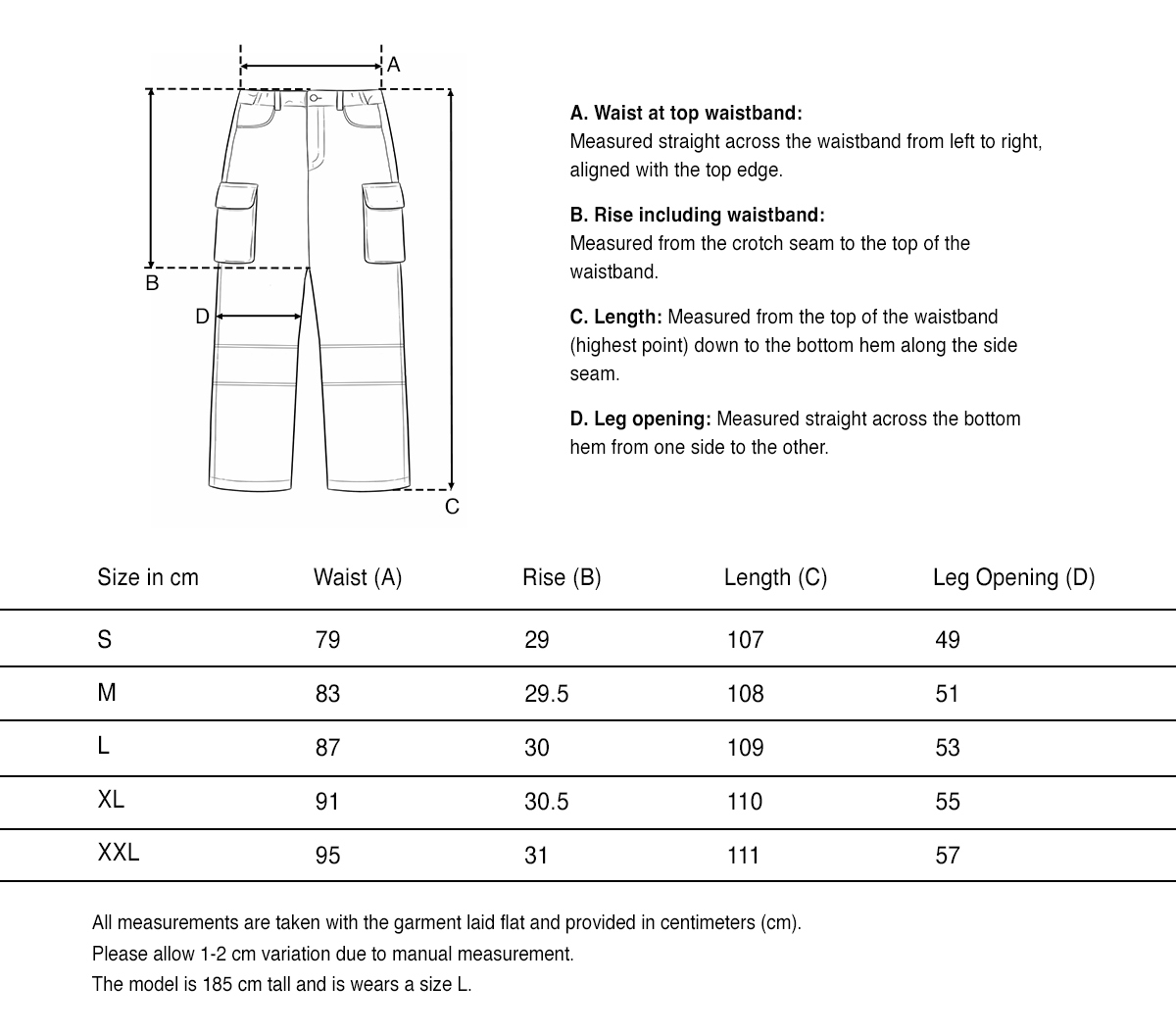 Pantalon Cargo Velours Côtelé 'Realtree' size guide