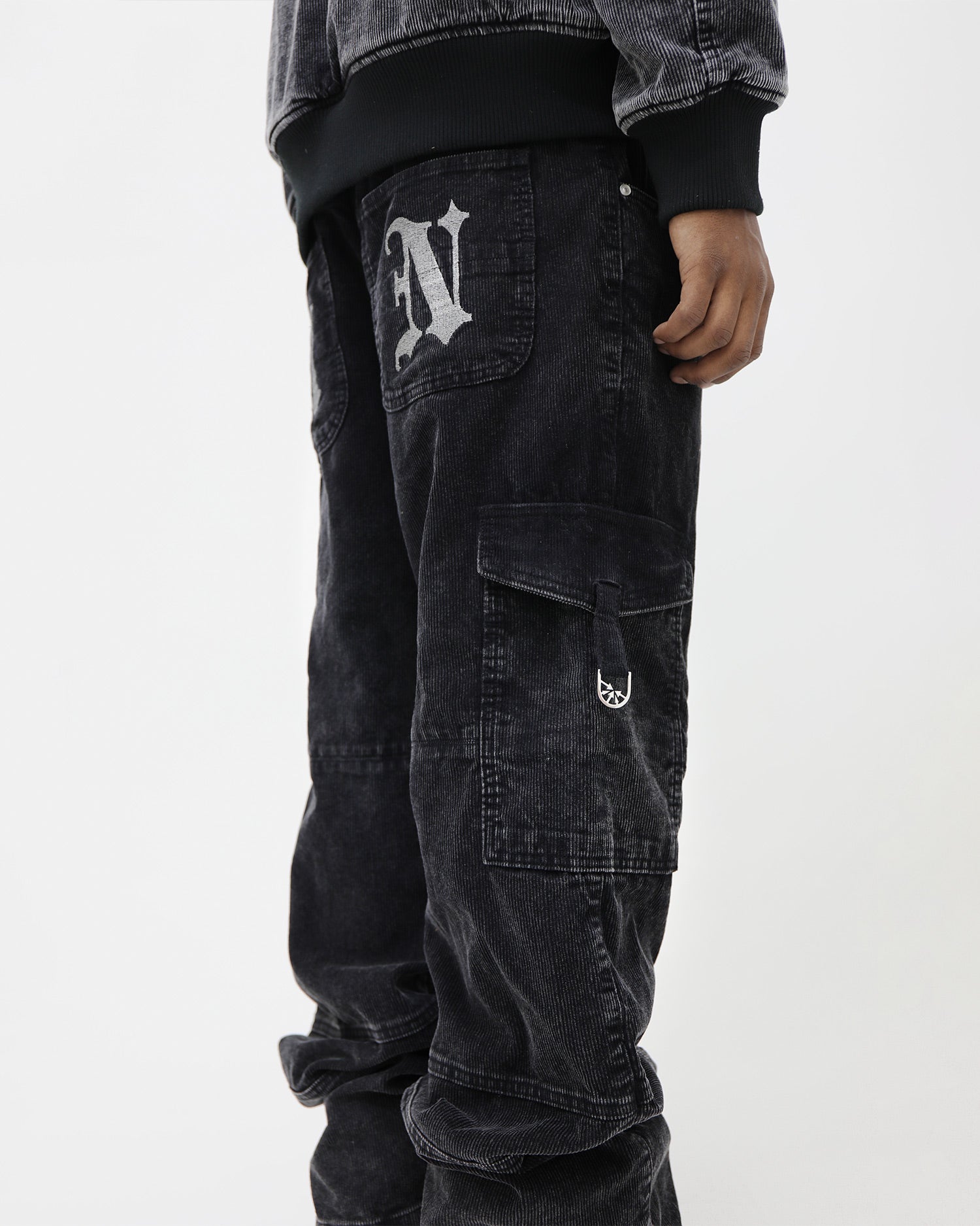 Styx Corduroy Black Cargo Pant - mrcnoir